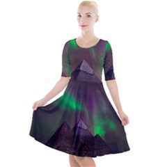 Aurora Northern Lights Phenomenon Atmosphere Sky Quarter Sleeve A-line Dress by Grandong