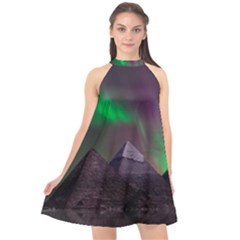 Aurora Northern Lights Phenomenon Atmosphere Sky Halter Neckline Chiffon Dress  by Grandong