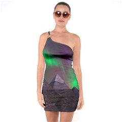 Aurora Northern Lights Phenomenon Atmosphere Sky One Shoulder Ring Trim Bodycon Dress by Grandong