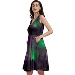 Aurora Northern Lights Phenomenon Atmosphere Sky Sleeveless V-neck Skater Dress With Pockets by Grandong