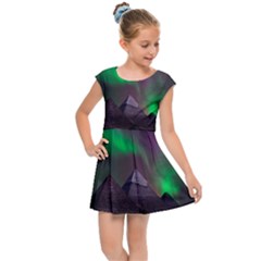 Aurora Stars Sky Mountains Snow Aurora Borealis Kids  Cap Sleeve Dress by Grandong