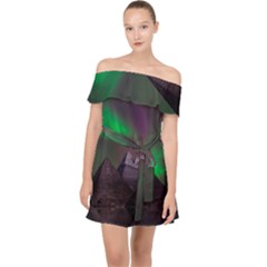 Aurora Northern Lights Phenomenon Atmosphere Sky Off Shoulder Chiffon Dress by Grandong