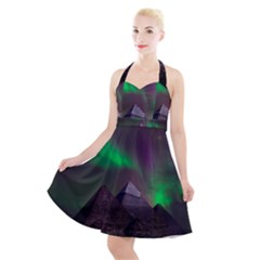 Aurora Northern Lights Phenomenon Atmosphere Sky Halter Party Swing Dress  by Grandong