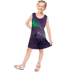 Aurora Stars Sky Mountains Snow Aurora Borealis Kids  Tunic Dress by Grandong