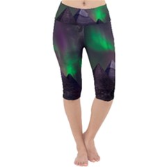 Aurora Northern Lights Phenomenon Atmosphere Sky Lightweight Velour Cropped Yoga Leggings by Grandong