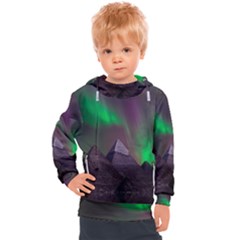 Aurora Stars Sky Mountains Snow Aurora Borealis Kids  Hooded Pullover by Grandong