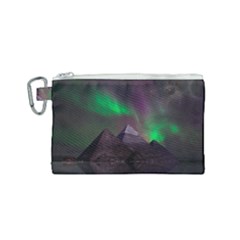 Aurora Stars Sky Mountains Snow Aurora Borealis Canvas Cosmetic Bag (small) by Grandong