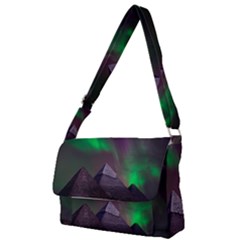 Aurora Stars Sky Mountains Snow Aurora Borealis Full Print Messenger Bag (s) by Grandong