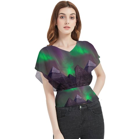 Aurora Northern Lights Phenomenon Atmosphere Sky Butterfly Chiffon Blouse by Grandong