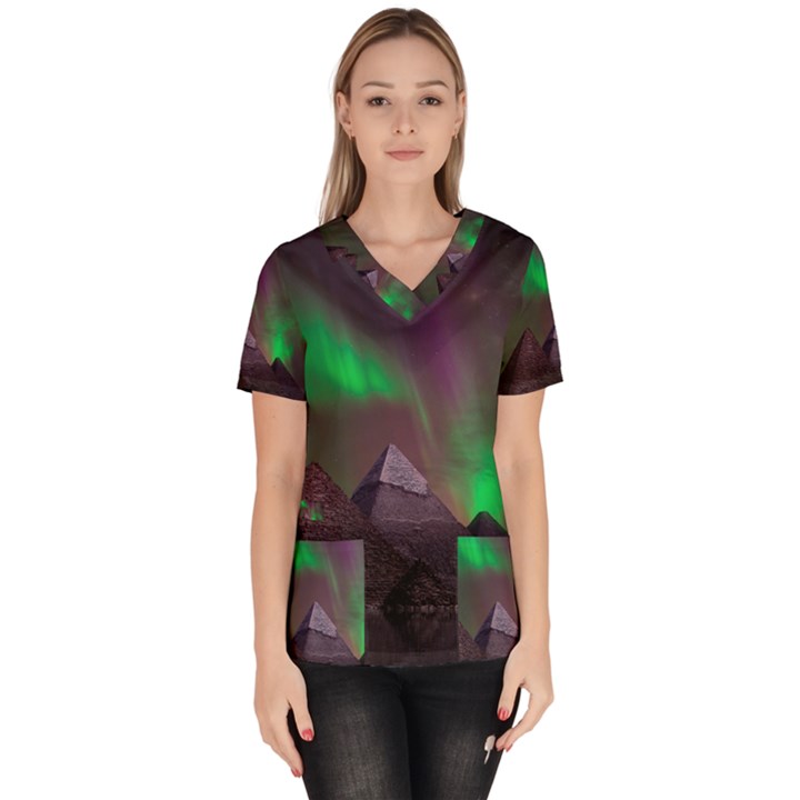 Aurora Northern Lights Celestial Magical Astronomy Women s V-Neck Scrub Top