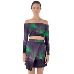 Aurora Northern Lights Celestial Magical Astronomy Off Shoulder Top With Skirt Set by Grandong