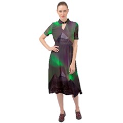 Aurora Stars Sky Mountains Snow Aurora Borealis Keyhole Neckline Chiffon Dress by Grandong