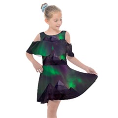 Aurora Northern Lights Celestial Magical Astronomy Kids  Shoulder Cutout Chiffon Dress by Grandong