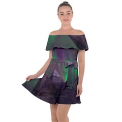 Aurora Northern Lights Celestial Magical Astronomy Off Shoulder Velour Dress by Grandong