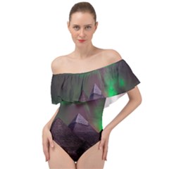 Aurora Northern Lights Celestial Magical Astronomy Off Shoulder Velour Bodysuit  by Grandong