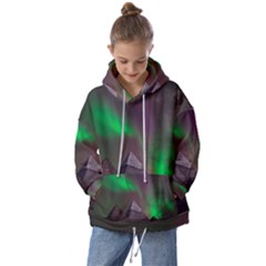 Aurora Stars Sky Mountains Snow Aurora Borealis Kids  Oversized Hoodie by Grandong