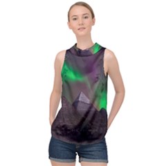 Aurora Northern Lights Celestial Magical Astronomy High Neck Satin Top by Grandong