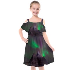 Aurora Northern Lights Celestial Magical Astronomy Kids  Cut Out Shoulders Chiffon Dress by Grandong