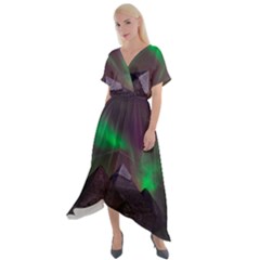 Aurora Northern Lights Celestial Magical Astronomy Cross Front Sharkbite Hem Maxi Dress by Grandong