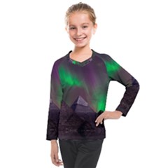 Aurora Northern Lights Celestial Magical Astronomy Kids  Long Mesh T-shirt