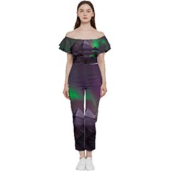 Aurora Northern Lights Celestial Magical Astronomy Bardot Ruffle Jumpsuit by Grandong