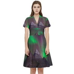 Aurora Northern Lights Celestial Magical Astronomy Short Sleeve Waist Detail Dress by Grandong