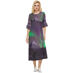 Aurora Northern Lights Celestial Magical Astronomy Double Cuff Midi Dress by Grandong