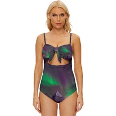 Aurora Northern Lights Celestial Magical Astronomy Knot Front One-piece Swimsuit by Grandong