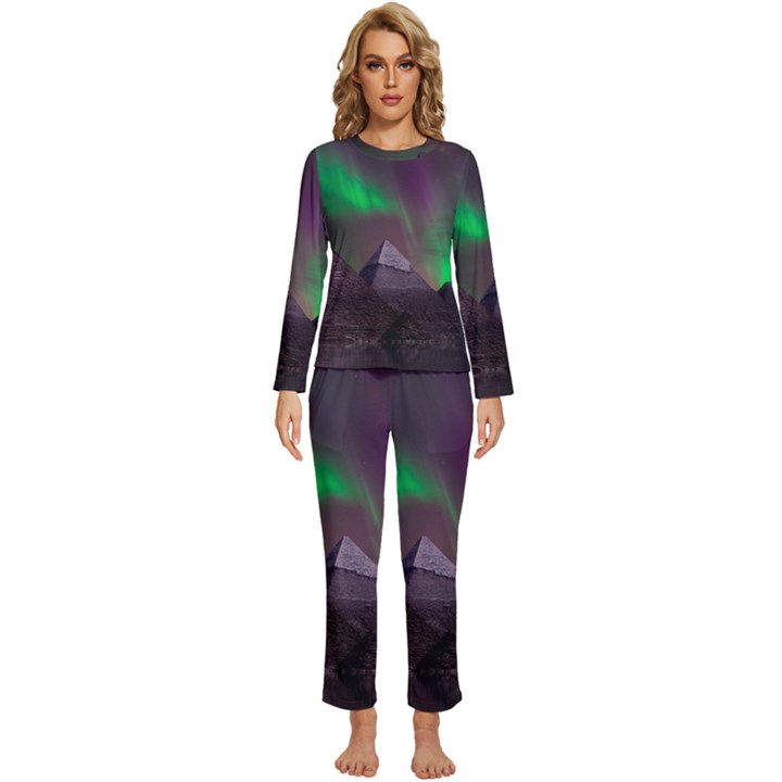 Aurora Northern Lights Celestial Magical Astronomy Womens  Long Sleeve Lightweight Pajamas Set