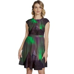 Aurora Northern Lights Celestial Magical Astronomy Cap Sleeve High Waist Dress by Grandong