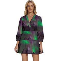 Aurora Northern Lights Celestial Magical Astronomy V-neck Placket Mini Dress by Grandong