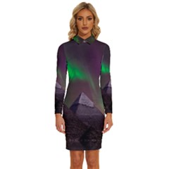 Aurora Northern Lights Celestial Magical Astronomy Long Sleeve Shirt Collar Bodycon Dress by Grandong