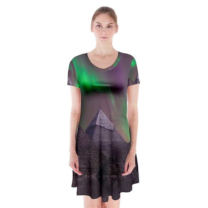 Fantasy Pyramid Mystic Space Aurora Short Sleeve V-neck Flare Dress