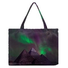 Fantasy Pyramid Mystic Space Aurora Zipper Medium Tote Bag by Grandong