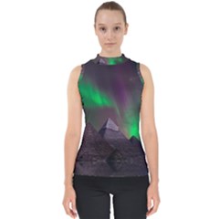 Fantasy Pyramid Mystic Space Aurora Mock Neck Shell Top by Grandong