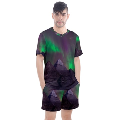 Fantasy Pyramid Mystic Space Aurora Men s Mesh T-shirt And Shorts Set by Grandong