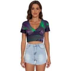 Fantasy Pyramid Mystic Space Aurora V-neck Crop Top by Grandong