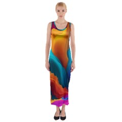 Colorful Fluid Art Abstract Modern Fitted Maxi Dress by Ravend