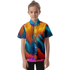 Colorful Fluid Art Abstract Modern Kids  Short Sleeve Shirt by Ravend