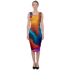 Colorful Fluid Art Abstract Modern Sleeveless Pencil Dress by Ravend