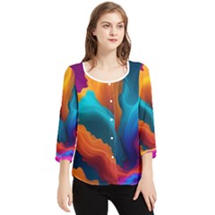 Colorful Fluid Art Abstract Modern Chiffon Quarter Sleeve Blouse