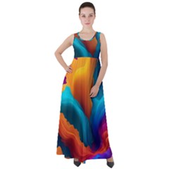 Colorful Fluid Art Abstract Modern Empire Waist Velour Maxi Dress by Ravend