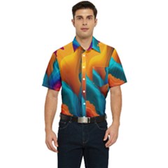 Colorful Fluid Art Abstract Modern Men s Short Sleeve Pocket Shirt 