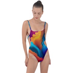 Colorful Fluid Art Abstract Modern Tie Strap One Piece Swimsuit by Ravend