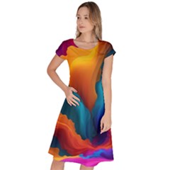 Colorful Fluid Art Abstract Modern Classic Short Sleeve Dress by Ravend