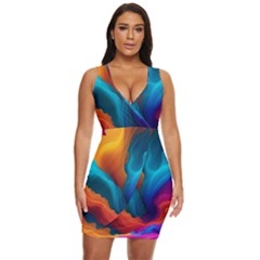 Colorful Fluid Art Abstract Modern Draped Bodycon Dress by Ravend