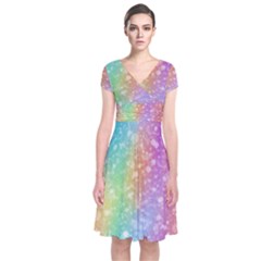 Rainbow Colors Spectrum Background Short Sleeve Front Wrap Dress by Ravend