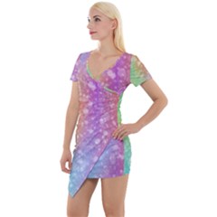 Rainbow Colors Spectrum Background Short Sleeve Asymmetric Mini Dress by Ravend