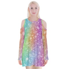 Rainbow Colors Spectrum Background Velvet Long Sleeve Shoulder Cutout Dress by Ravend