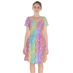 Rainbow Colors Spectrum Background Short Sleeve Bardot Dress by Ravend